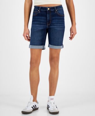 Juniors' Cuffed Hem Bermuda Denim Shorts