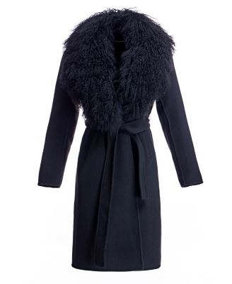 Women's Wool Wrap Coat With Shearling Trim