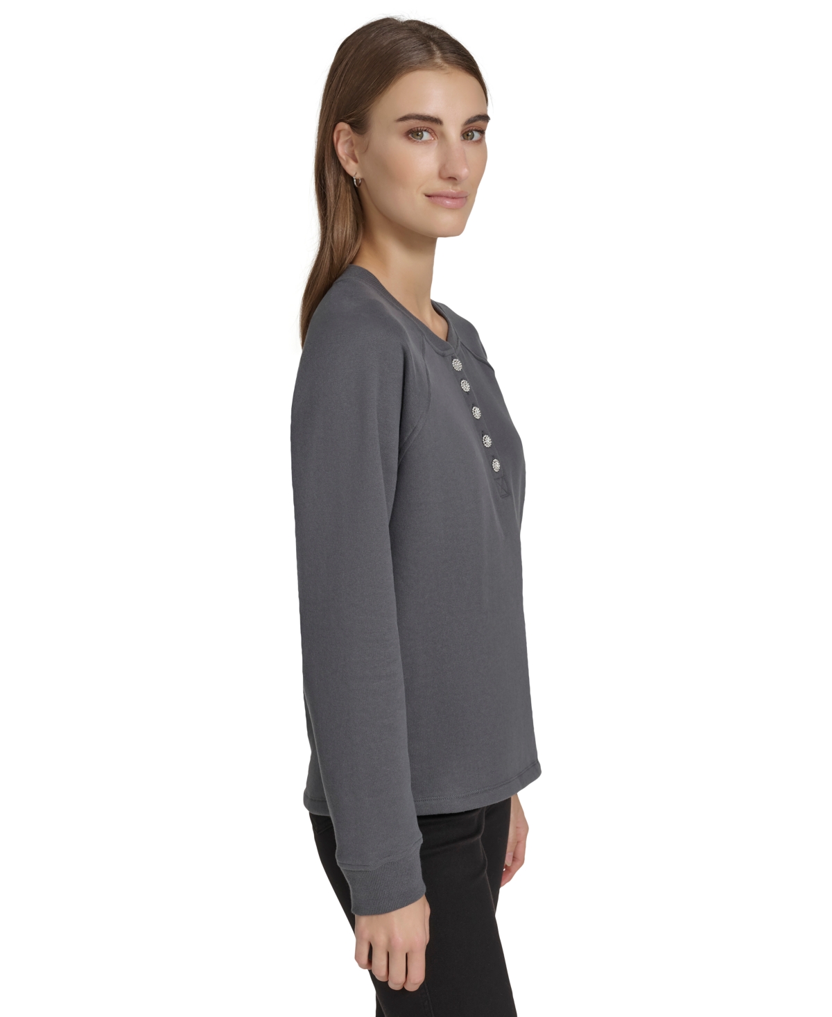 Marc New York Andrew Marc Sport Women's Embellished Fleece Crewneck Sweatshirt In Onyx