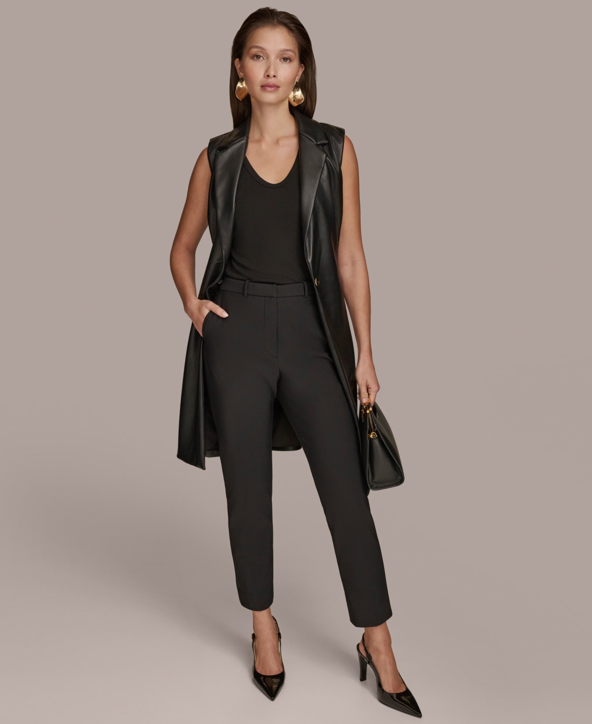 Donna Karan New York Women's Faux-Leather Belted Vest