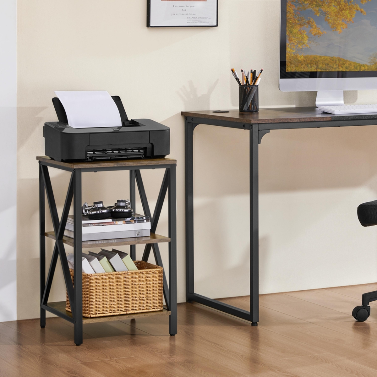 Yaheetech 3-Tier Side End Table with Shelf, X-Shaped Side Coffee Snack Table