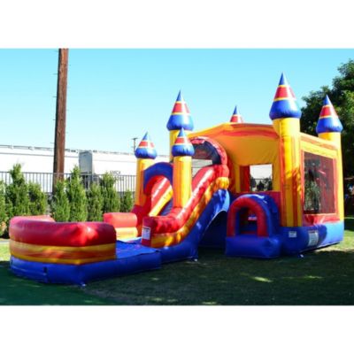 Superhero Bounce House Water Slide Combo with Pool (Blower Included), for Kids and Adults, Wet Dry Use, Tunnel Entrance, Basketball Hoop, Outdoor Indoor