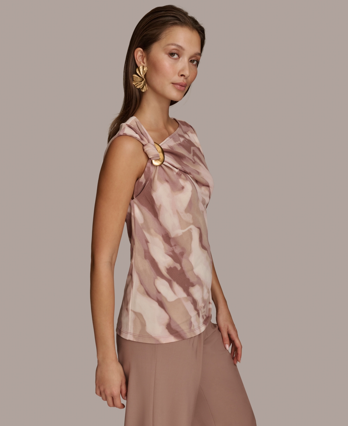 Donna Karan New York Women's Sleeveless Printed Twist-Shoulder Top