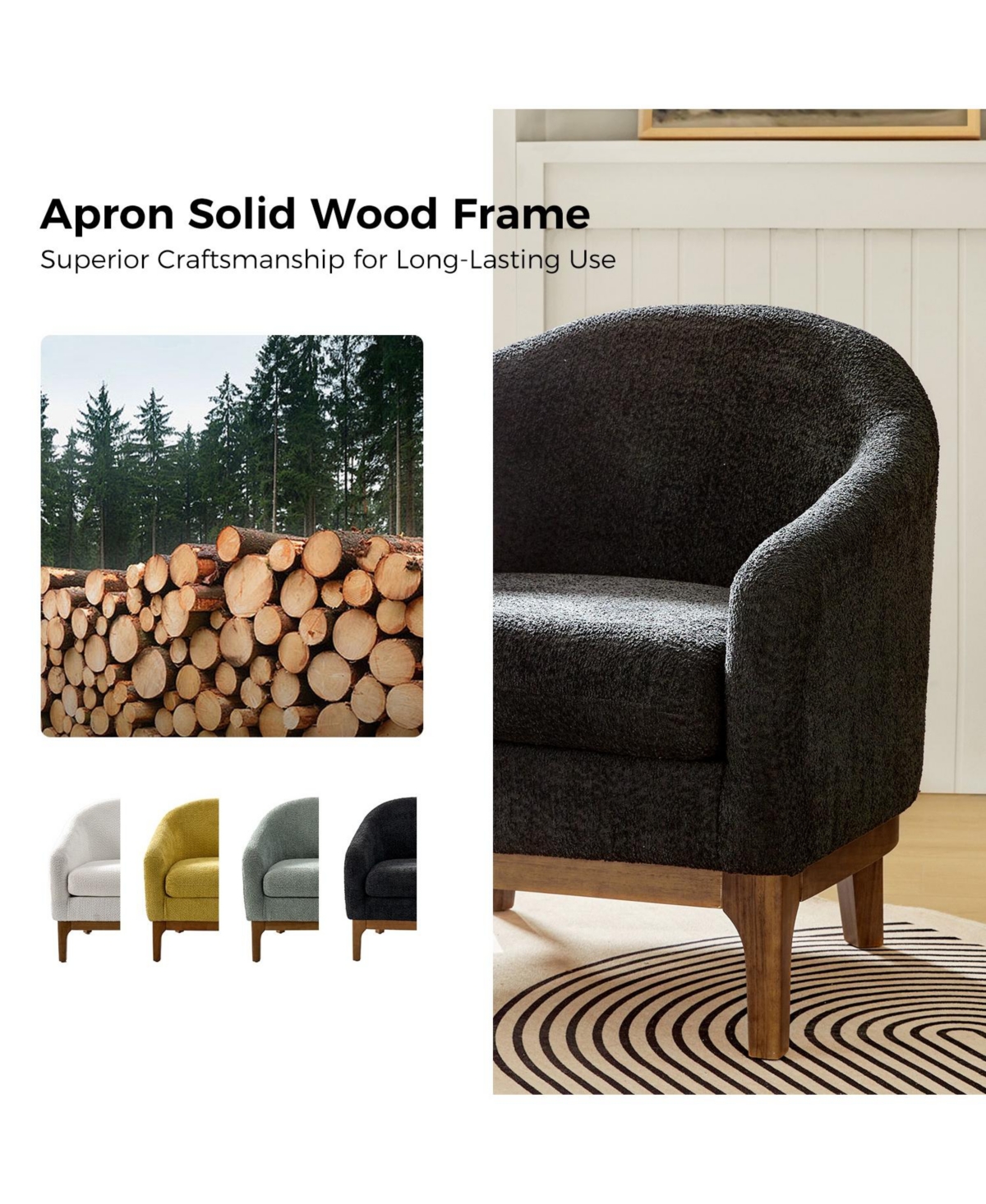 Hulala Home Augus Modern Boucle Armchair Chair with Adjustable Feet