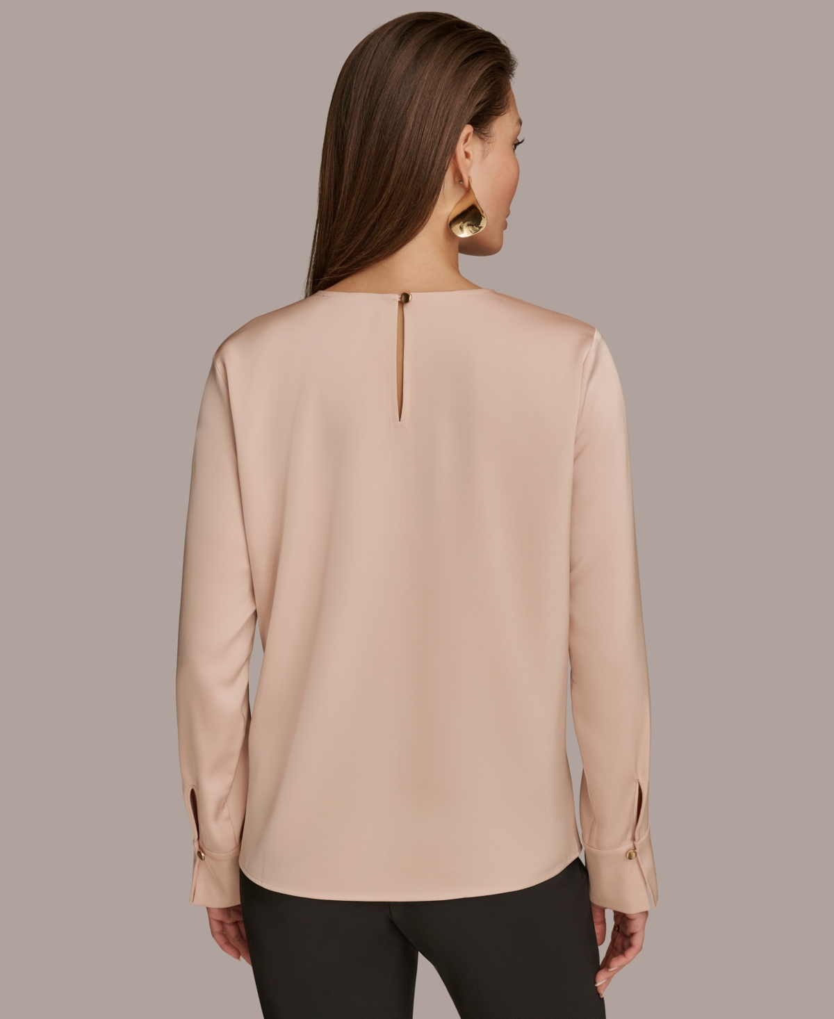 Donna Karan New York Women's V-Neck O-Ring Long-Sleeve Top