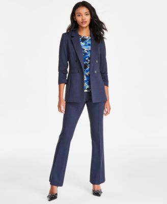 Womens Faux Double Breasted Denim Blazer Floral Print Mesh T Shirt Denim Flare Pants Exclusively At Macys