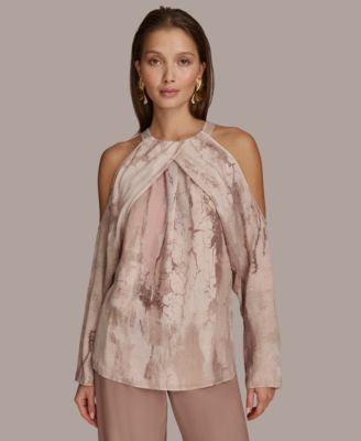 Donna Karan New York - Women's Long Sleeve Printed Cold-Shoulder Top
