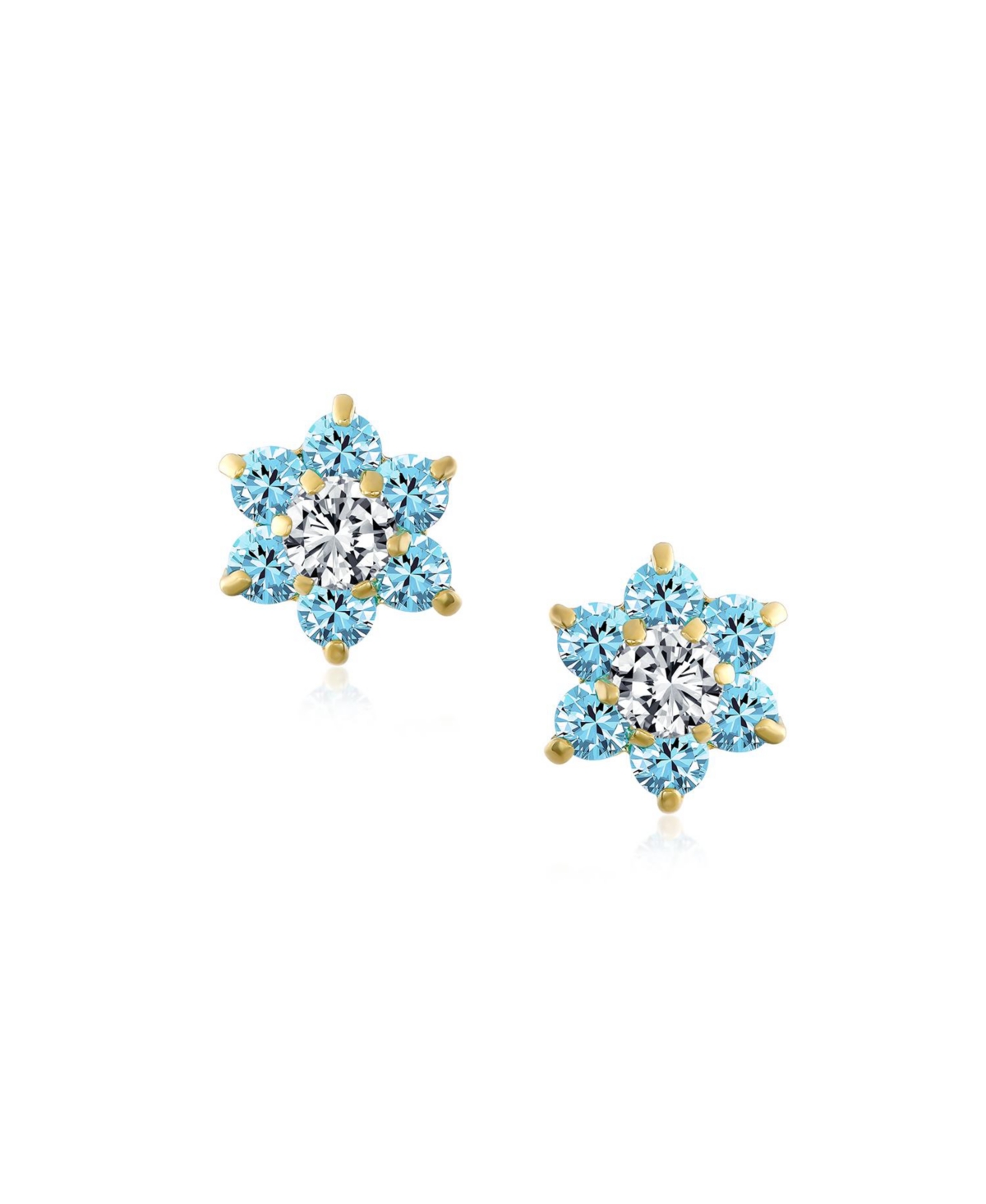 Bling Jewelry Tiny Light Blue Aqua Cz Flower Stud Earrings Cubic Zirconia 14K Gold Screw back