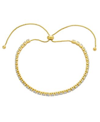 Dainty CZ Slide Bolo Style Tennis Bracelet Rhodium Plated Brass