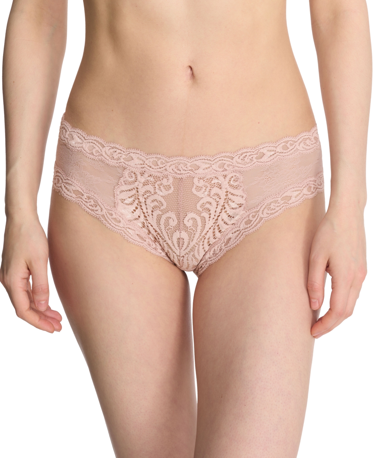 Natori Feathers Lace-trim And Mesh Hipster Briefs In Rose Beige Lace