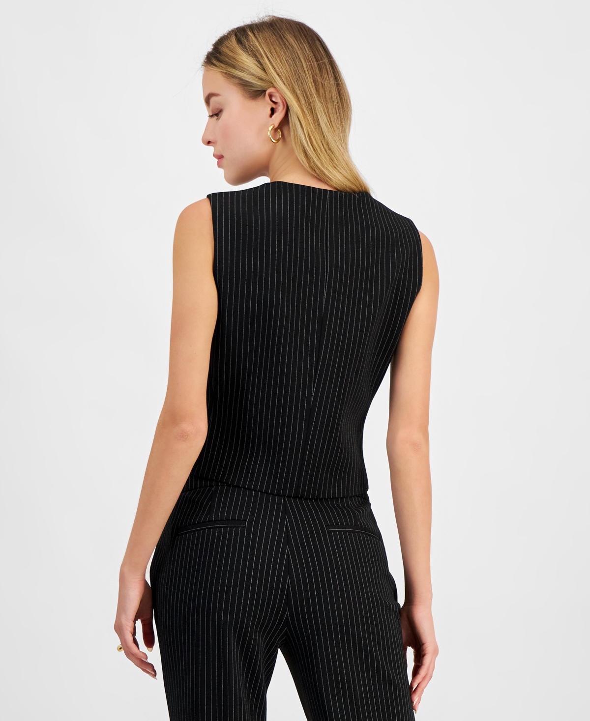 Shop Bar Iii Women's Pinstriped Vest, Exclusively At Macy's In Black,bar White