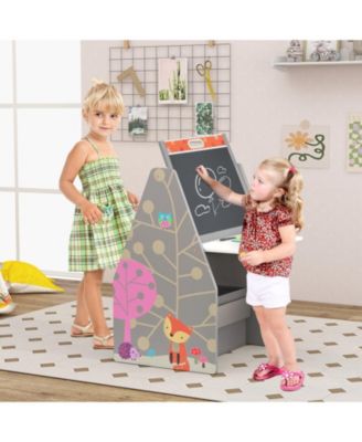 3 in 1 Kids Easel and Play Station Convertible with Chair and Storage Bins