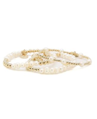 Non-Tarnishing Gold Filled Balls and Freshwater Pearl Bracelet Stack
