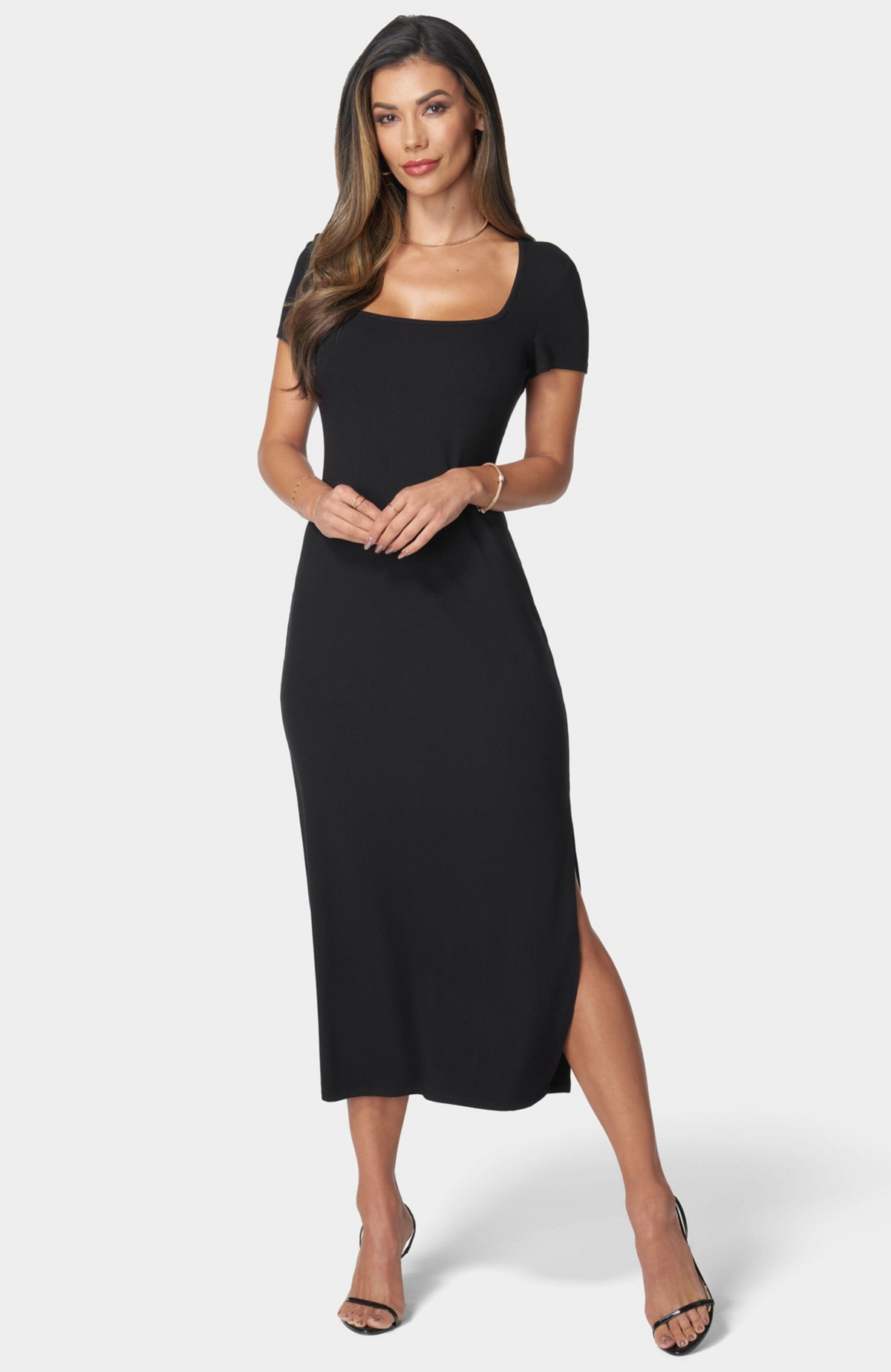 Women's Square Neck Maxi T-Shirt Dress - Black