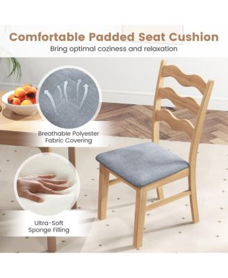 Dining Chair Set of 4 w/ Padded Seat Hollowed Wave Backrest Rubber Wood Frame