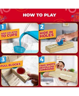 - Giant Tower Party Game with Hidden Shots & 60 Commands - Includes 60 Blocks,104 Disposable Cups & Carrying Case