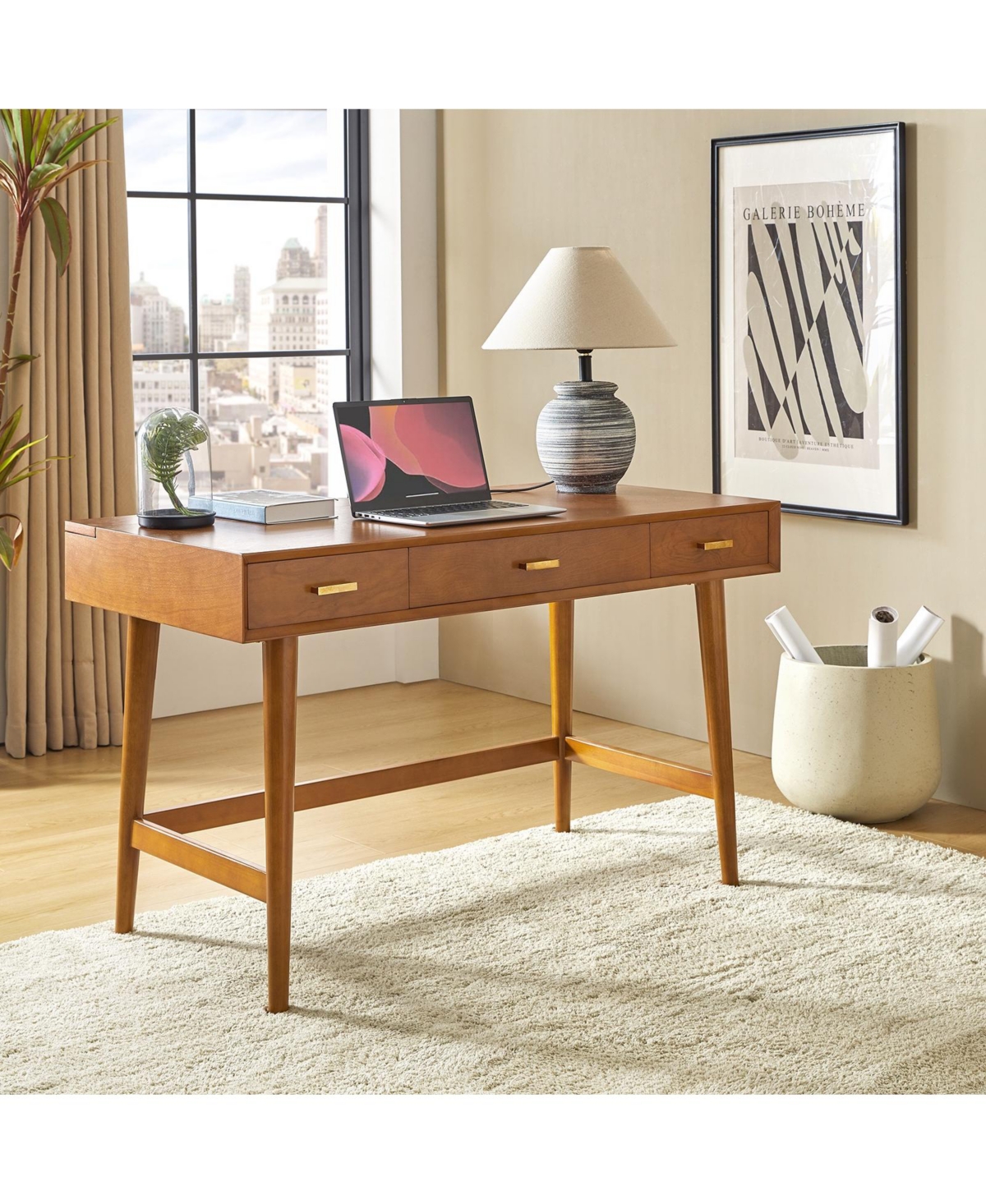 Hulala Home Toby Mid-Century Modern 48" Mid Century Computer Desk with Cable Management