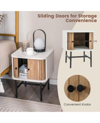 Set of 2 Nightstand Compact Modern End Side Table w/ Sliding Doors