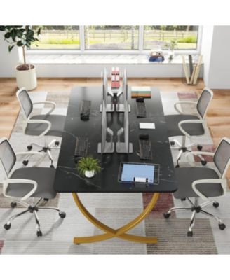 Executive Desk, Large Office Desk, Modern Computer Desk Conference Table Meeting Room Table, Business Furniture, Black and Gold