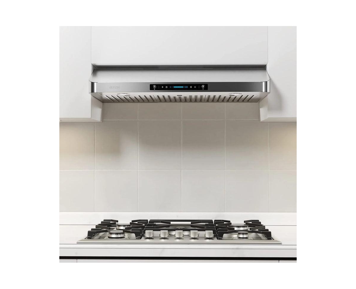 Iktch Inch Under Cabinet Range Hood with 900-cfm, 4 Speed Gesture Sensing&Touch Control Panel, Stainless Steel Kitchen Vent with 2 Pcs Baffle Filte