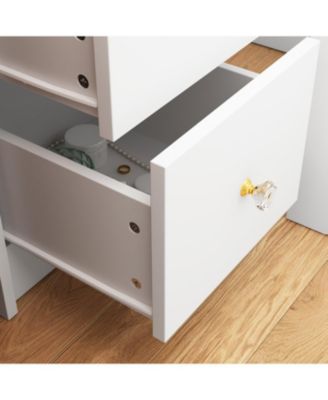 5-Drawers White Makeup Vanity Sets Dressing Table Sets With Stool, LED Lighted Mirror, Power Strip and Hair Dryer Holder