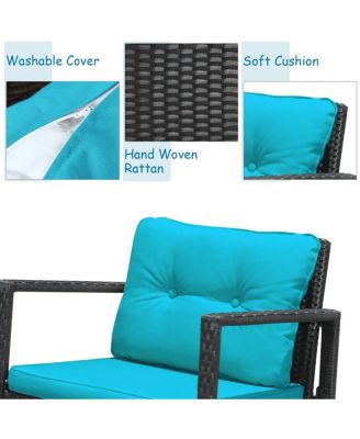 3 Pieces Cushioned Patio Rattan Set with Rocking Chair and Table-Blue
