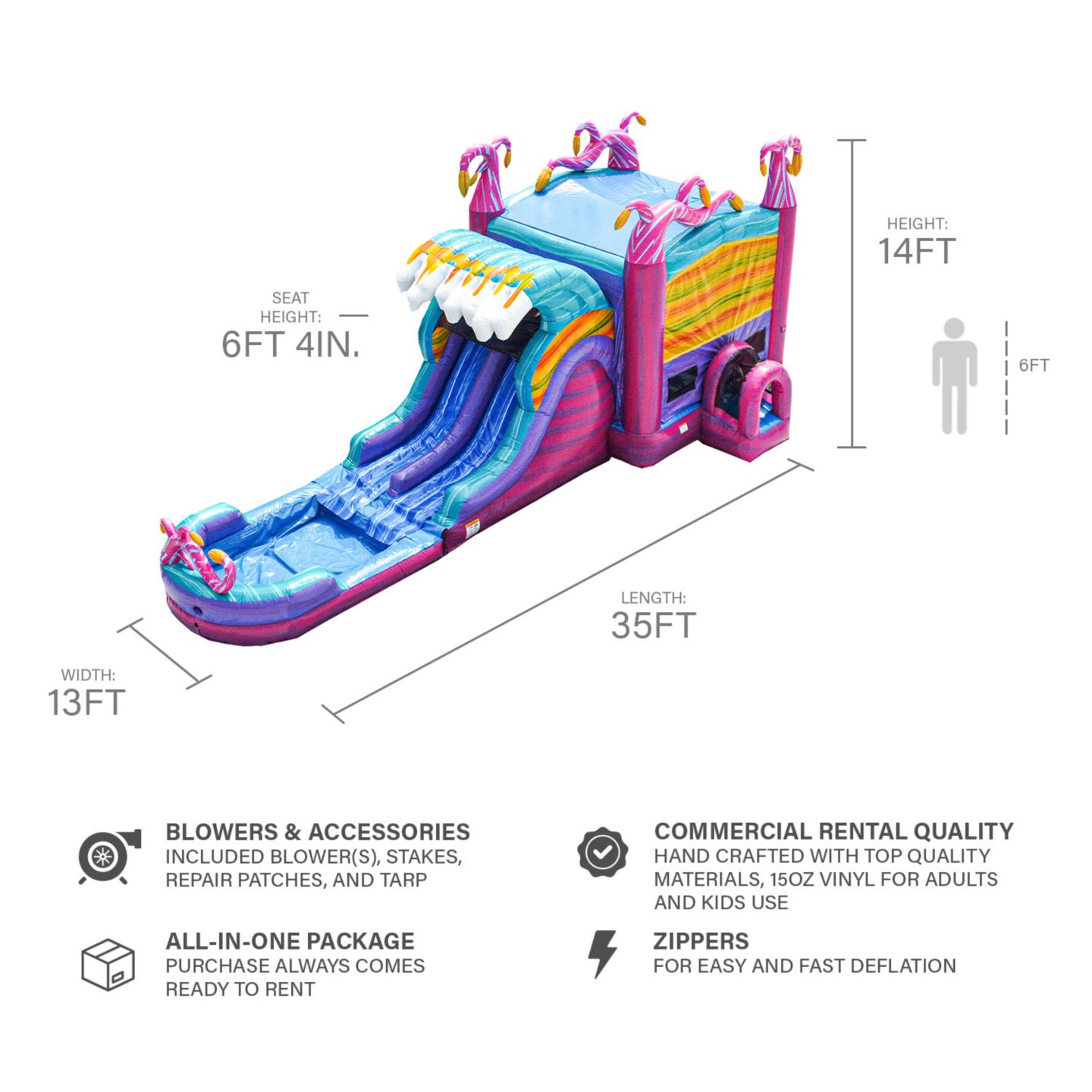 Детская игрушка Jumporange Mysterious Jungle Dual Lane Water Slide Bounce House, 35'L x 13"W x 14"H, For Up to 6 People, Ages 3+, цвет: Open Miscellaneous — фото 2