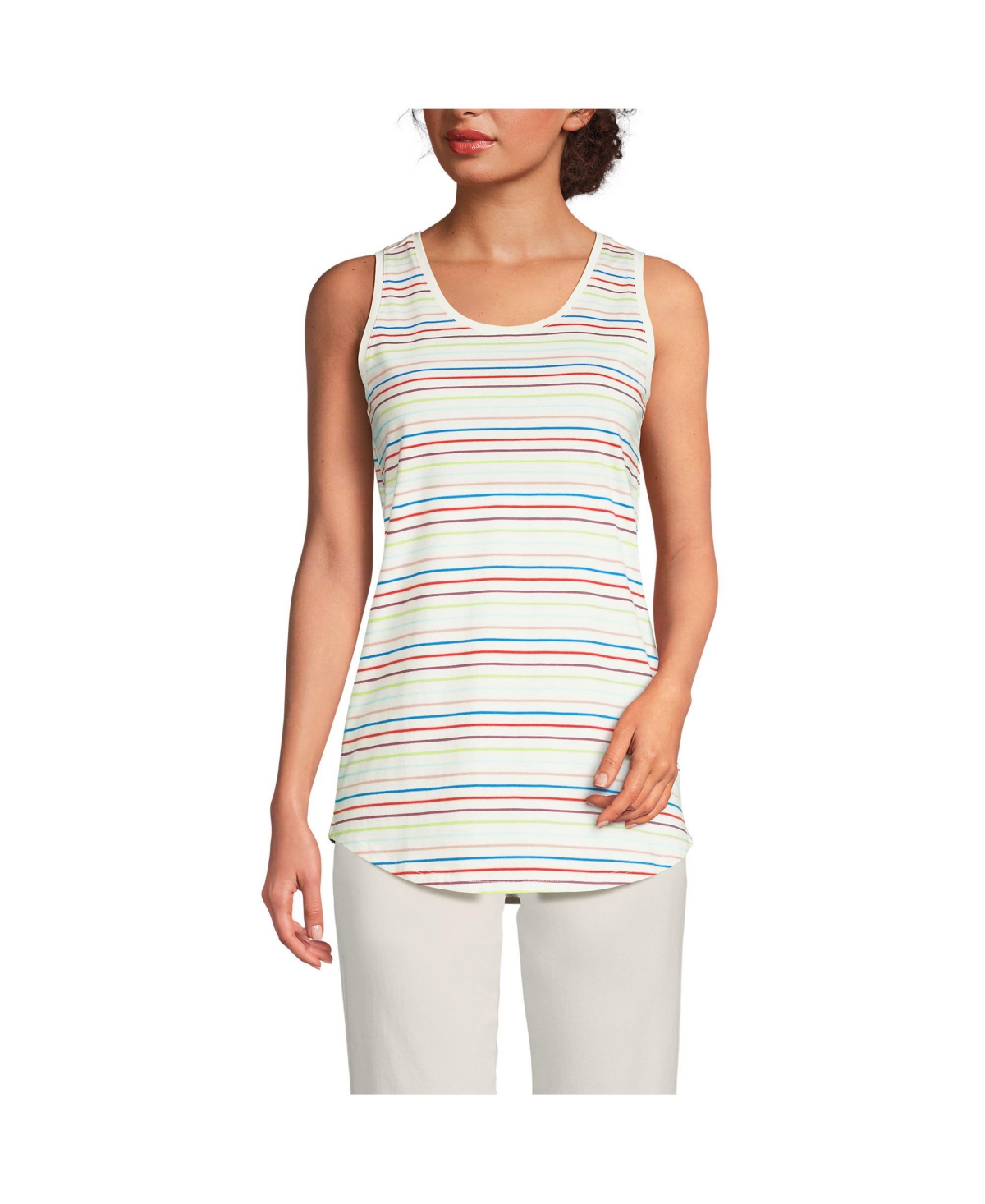 Lands' End Petite Supima Cotton Tunic Tank Top -cerise pink multi stripe