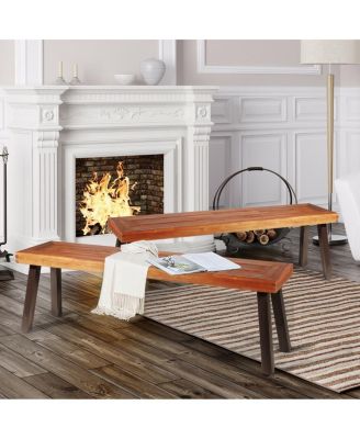 Set of 2 Patio Acacia Wood Dining Benches