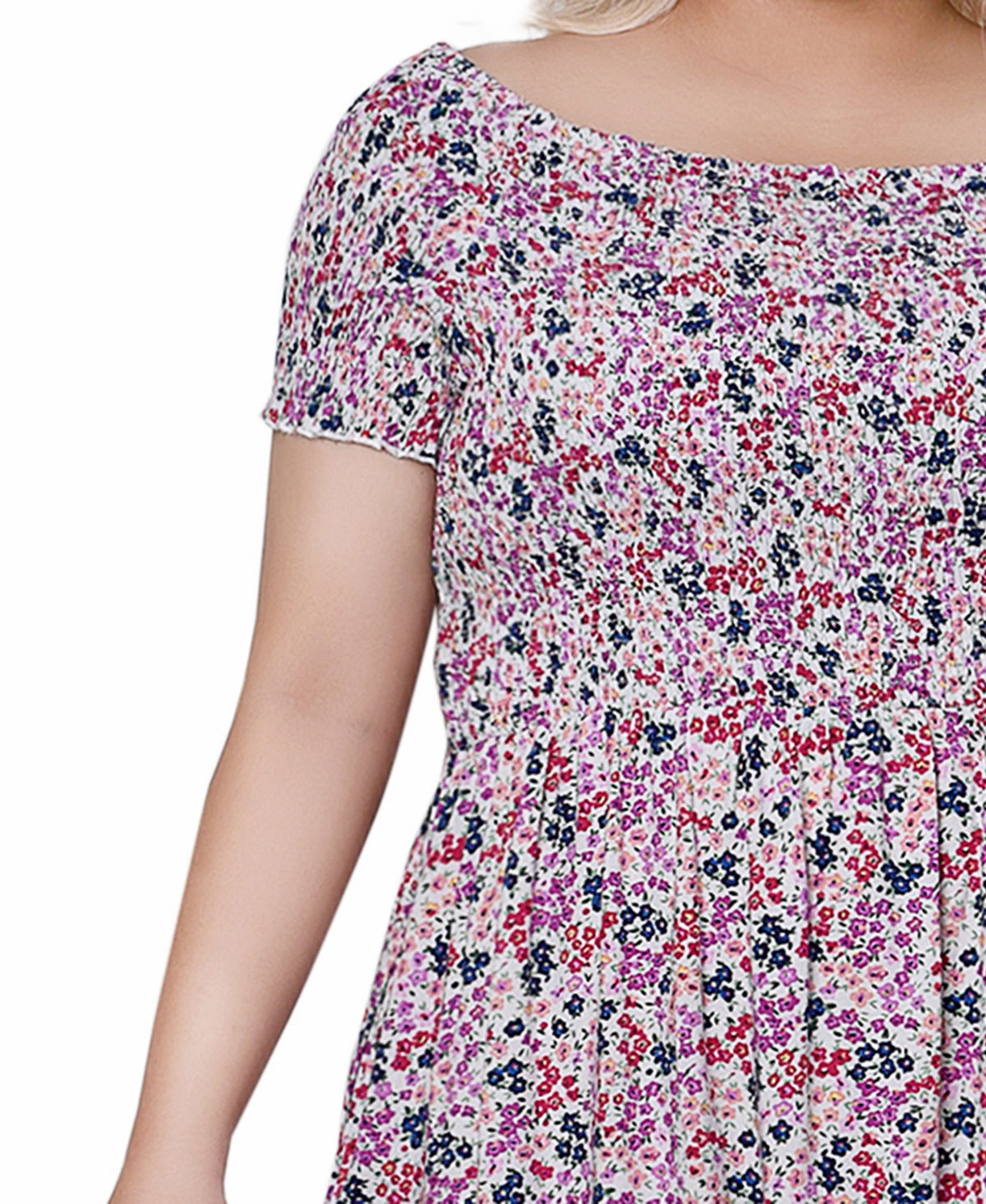 Shop Ny Collection Plus Size Smocked Bodice Maxi Dress In Ivory Ditsy Floral