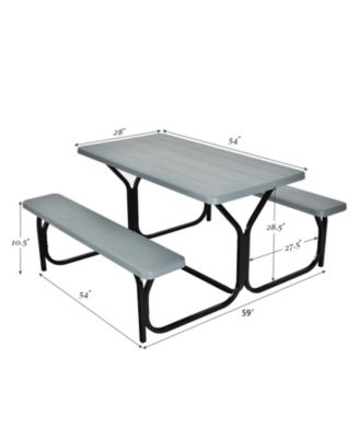 Outdoor Picnic Table Bench Set with Metal Base