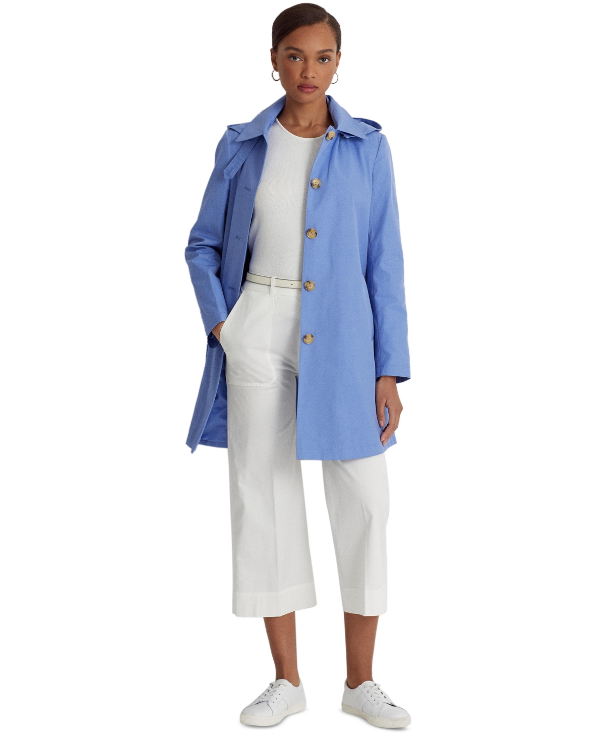 Ralph Lauren Women's Hooded Raincoat In French Blue