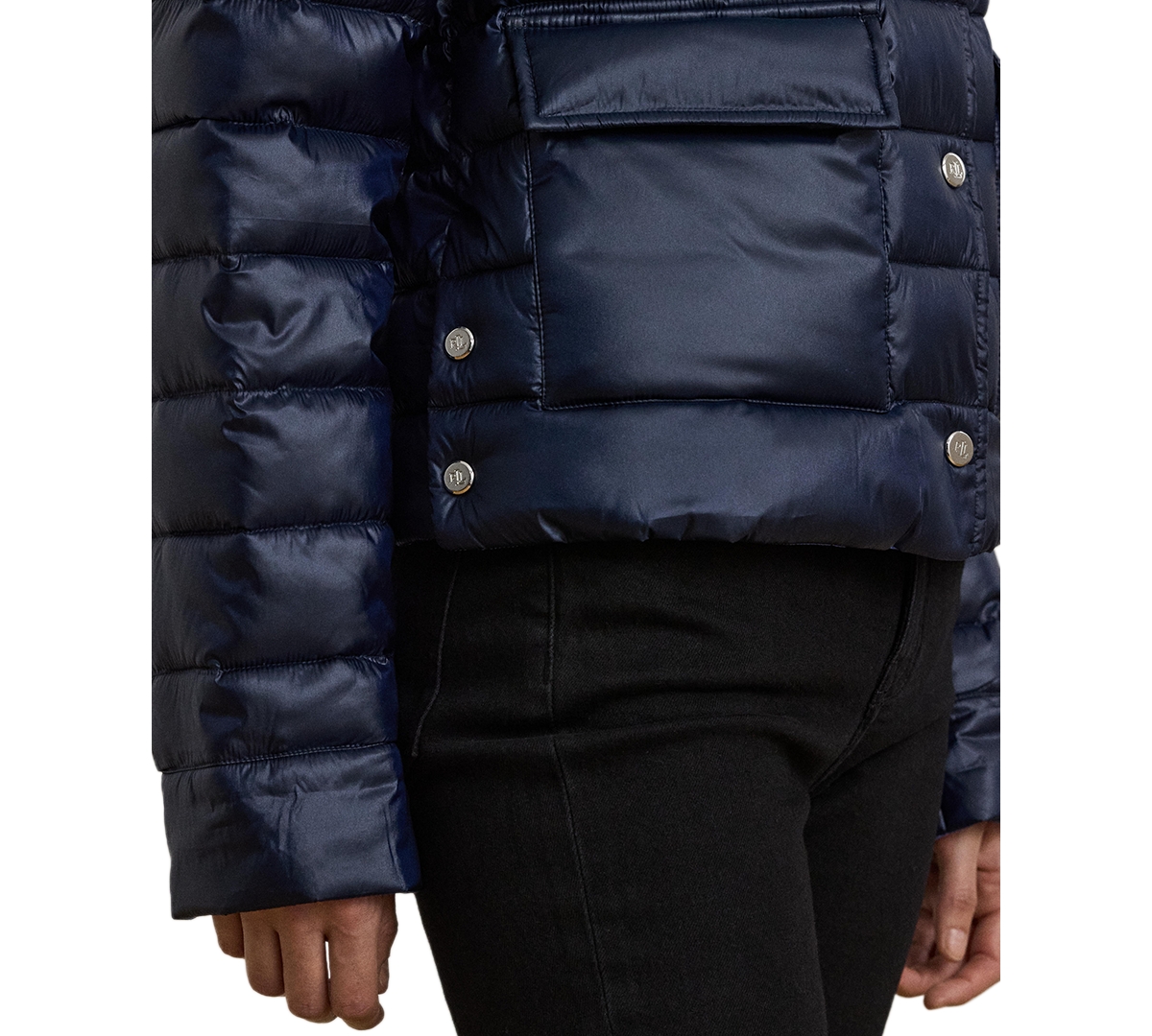 Ralph Lauren Petite Snap-front Stand-collar Packable Coat In Dark Navy