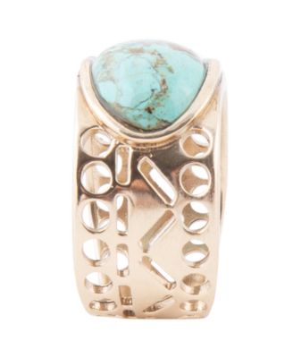 Open Genuine Blue Turquoise Bronze Oval Ring