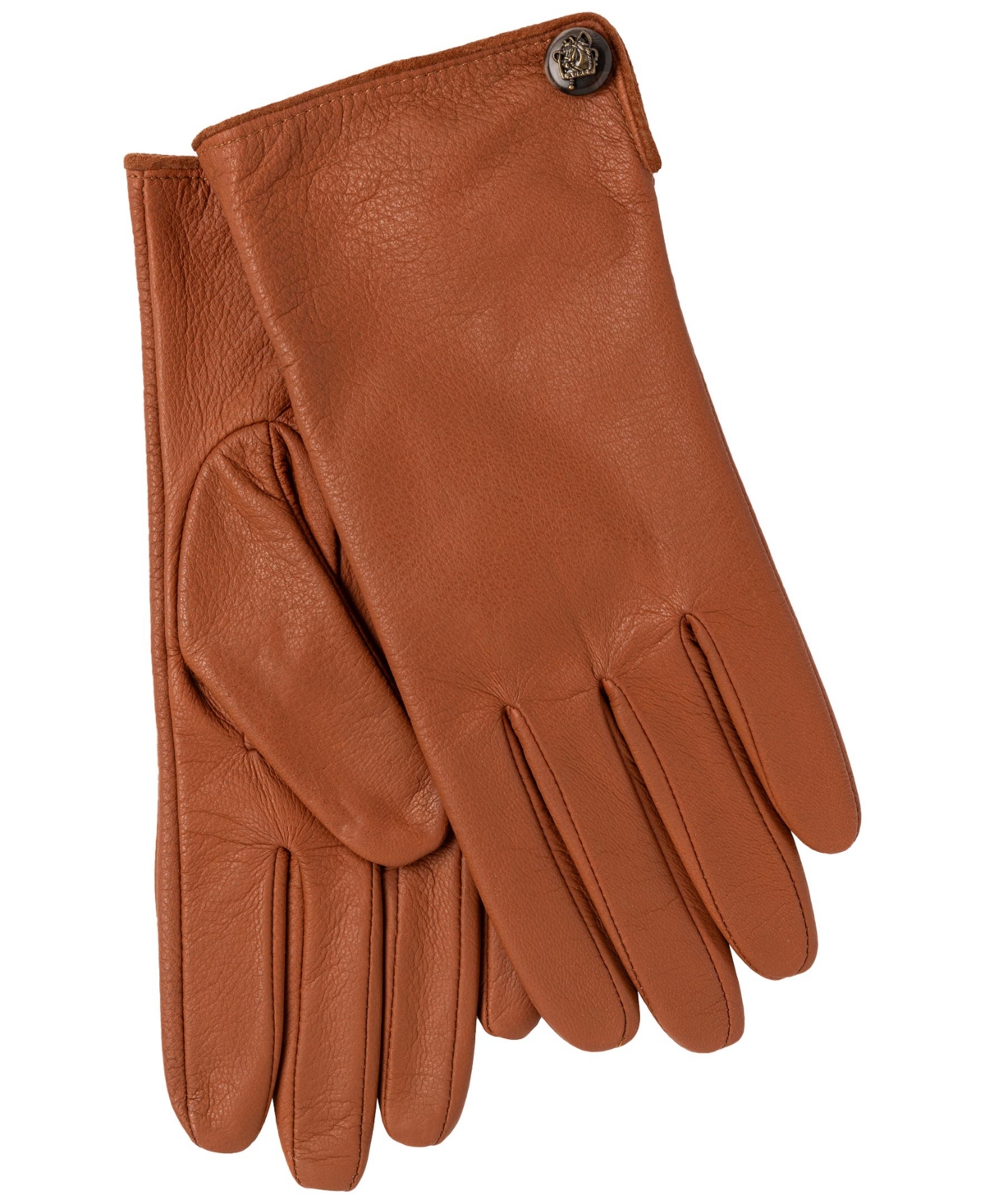 Ralph Lauren Pebble Leather Gloves With Horse Button In Cuoio