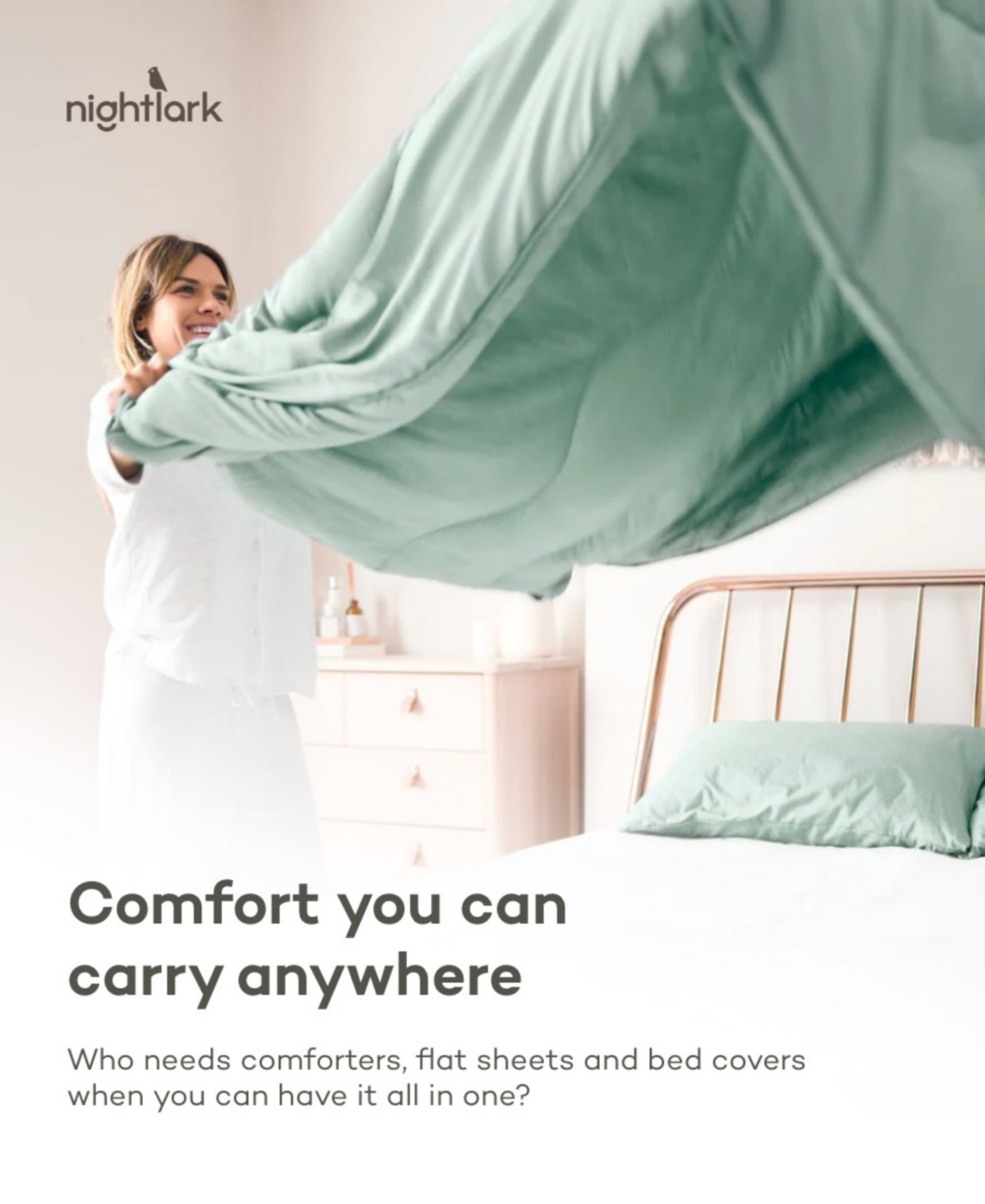 Night Lark Coverless Linen Comforter, Queen In Green