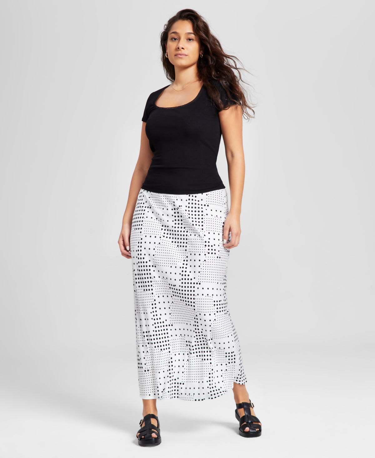 Women's Printed Maxi Slip Skirt, Exclusively at Macy's - White Dot