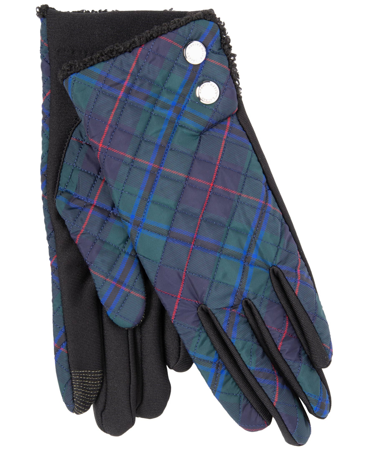 Printed Barn Faux Sherpa Gloves - Green plaid