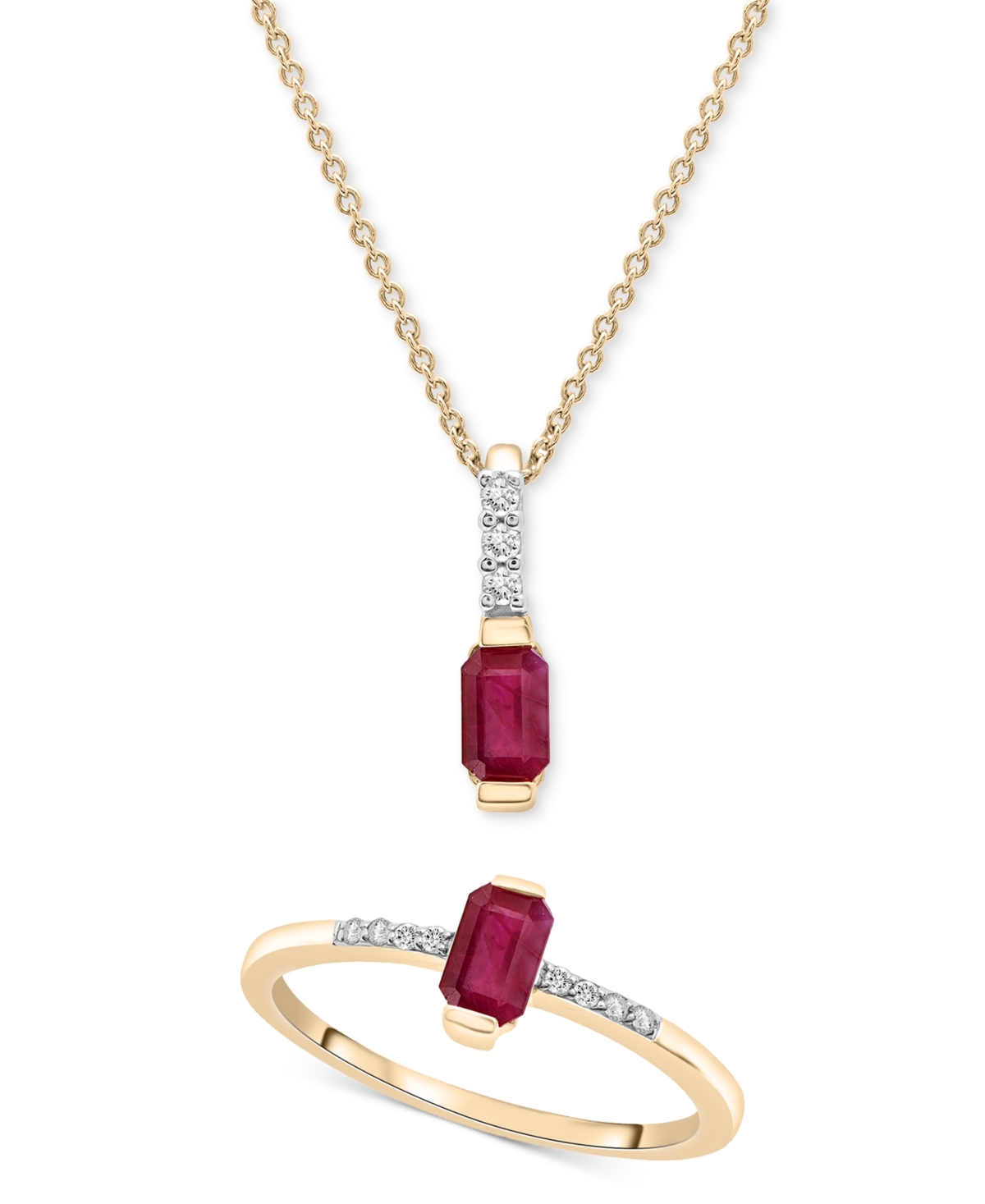 MACY'S 2-PC. SET LAB-CREATED RUBY (3/4 CT. T.W.) & DIAMOND (1/20 CT. T.W.) EMERALD-CUT PENDANT NECKLACE & R 