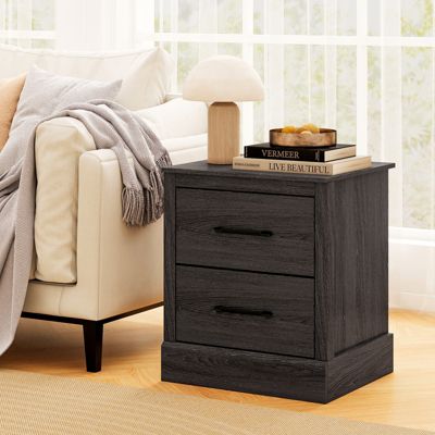Set of 2 Drawer Nightstand Bedside Table Compact Sofa End Table Oak Dark Grey