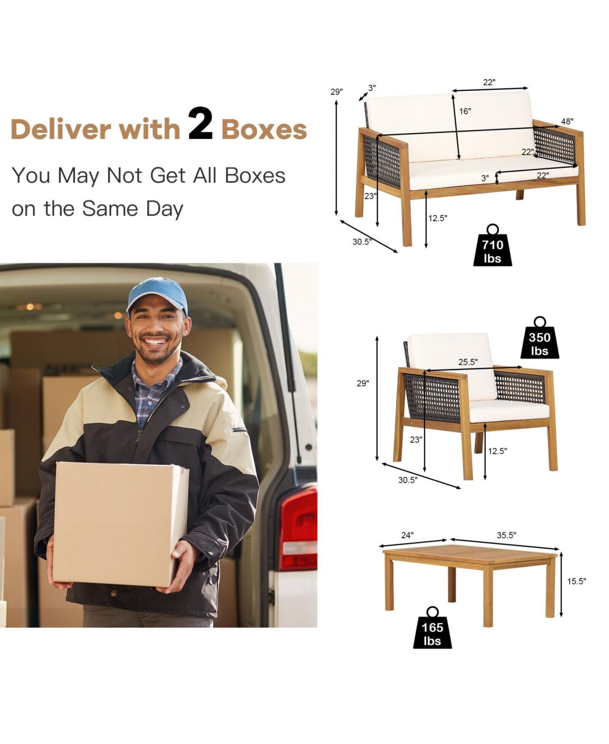 4 Pieces Patio Rattan Furniture Set with Removable Cushions