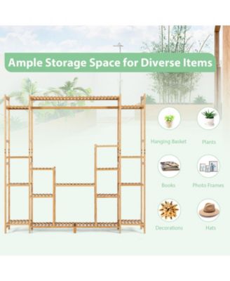 9-Tier Bamboo Plant Stand with Hanging Rack
