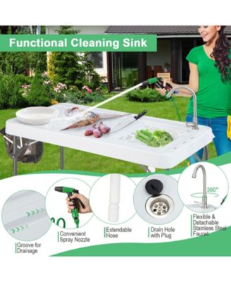 Portable Camping Fish Cleaning Table with Grid Rack and Faucet