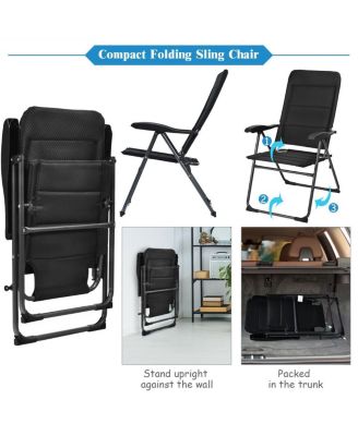 2 Pieces Outdoor Folding Patio Chairs with Adjustable Backrests for Bistro and Backyard