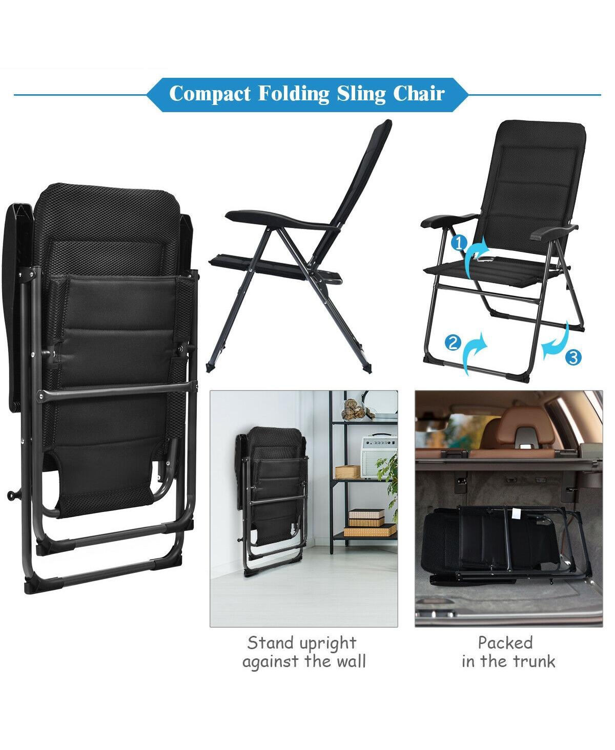 Sugift 2 Pieces Outdoor Folding Patio Chairs with Adjustable Backrests for Bistro and Backyard