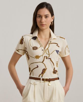 Lauren Ralph Lauren - Women's Belting-Print Stretch Piqu&eacute; Polo Shirt