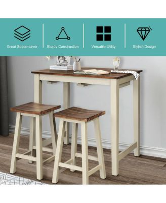 Counter Height Pub Table with 2 Saddle Bar Stools