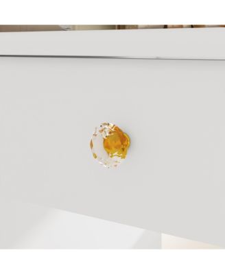 White Makeup Vanity Desk 9 Drawers Wood Dressing Table With 3 LED Bulb Light Mirrors, Glass Top, Hidden Storage Shelves