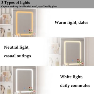 5-Drawer Vanity Set with LED Mirror, Cushioned Stool, and 3-Tier Storage Shelves – Pink MDF Dressing Table