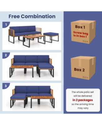 5-Piece Patio Acacia Wood Chair Set with Ottoman and Coffee Table